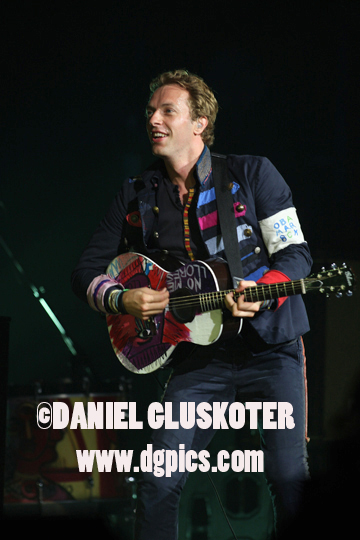 Chris Martin of Coldplay during the Viva La Vida tour in Omaha, Nebraska in 2009.