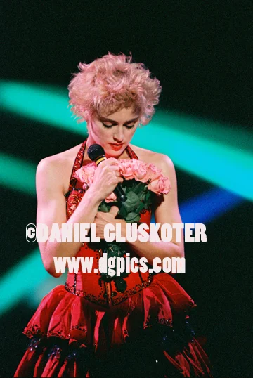 Madonna performs in 1987 at Anaheim Stadium.